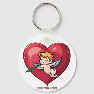 Porte-clés Cupidon sur le coeur rouge