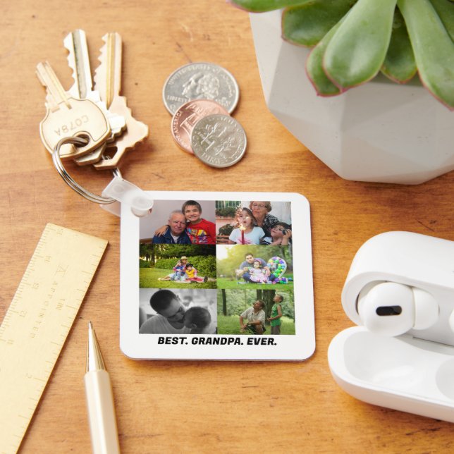 Porte-clés Custom Best grand-père ever 6 photo collage (Bureau)