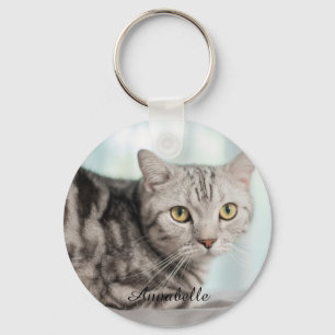 Porte-clés Custom Cat Photo with Kitty Name Cute Personalized