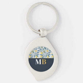 Porte-clés Custom Elegant Mediterranean Lemon Botanical Navy