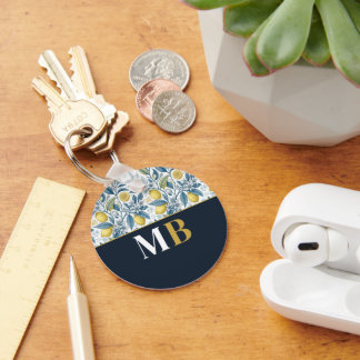 Porte-clés Custom Elegant Mediterranean Lemon Botanical Navy