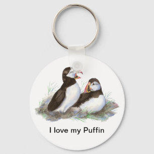 Porte-clés Custom "I love my Puffin", Cute Watercolor Puffins
