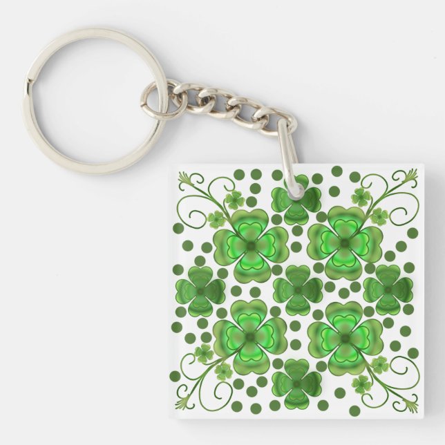 Porte-clés Custom Metallic Green Clover & Swirl Pattern  (Devant)