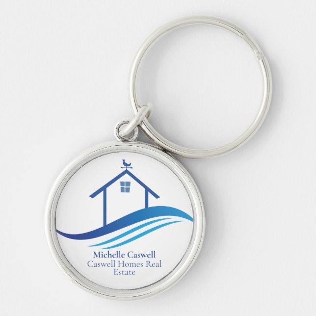 Porte-clés Custom Real Estate Company Blue Home Modern Logo (Devant)