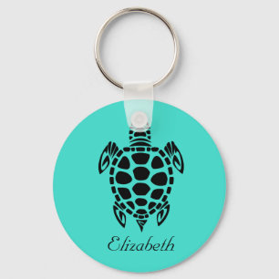 Porte-clés Custom Tribal Sea Turtle Turquoise
