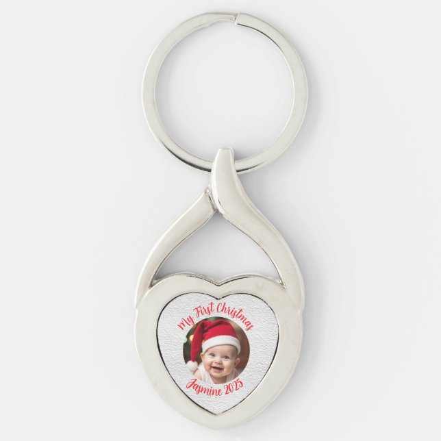 Porte-clés Customisable Twisted Heart Metal Baby First Xmas (Devant)