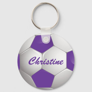 Porte-clés Customizable Football Soccer Ball Purple and White
