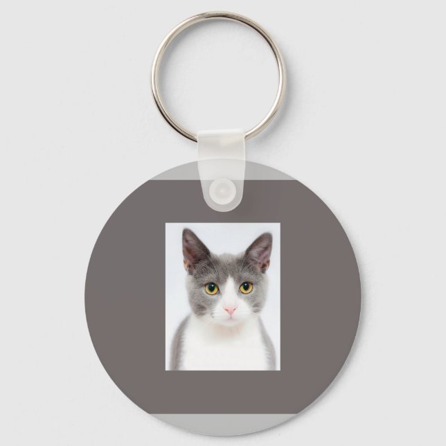 Porte-clés Cute adorable Gris Blanc Chat Kitty (Recto)