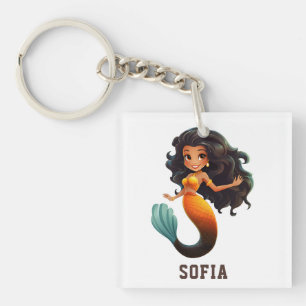 Porte-clés Cute African Mermaid Girl - Custom Name Afro Kids