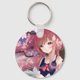 Porte-clés Cute Anime Girl Under A Cherry Blossom Tree
