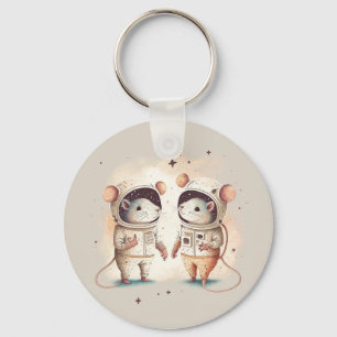 Porte-clés Cute astronaute Rat Couple