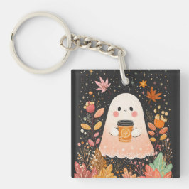Porte-clés Cute Autumn Ghost with Pumpkin Coffee – Cozy Fall 