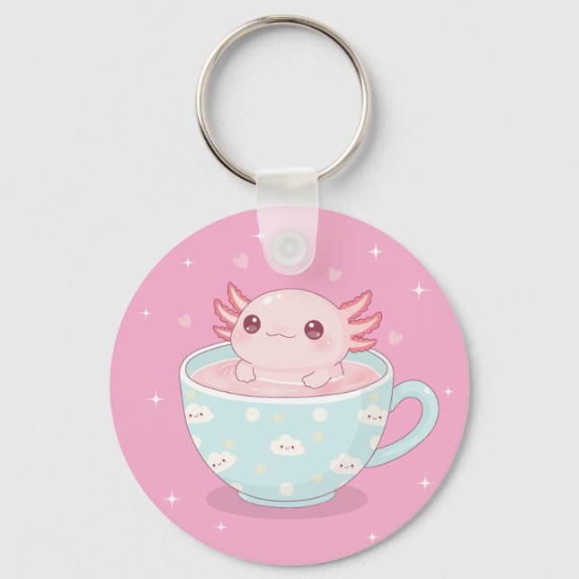 Porte-clés Cute axolotl in a cup (Recto)