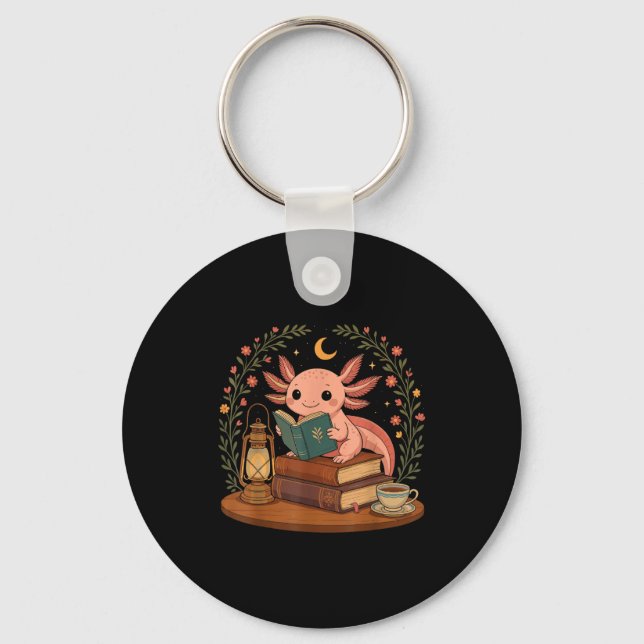 Porte-clés Cute Axolotl Reading Books Cozy Bookworm  (Recto)