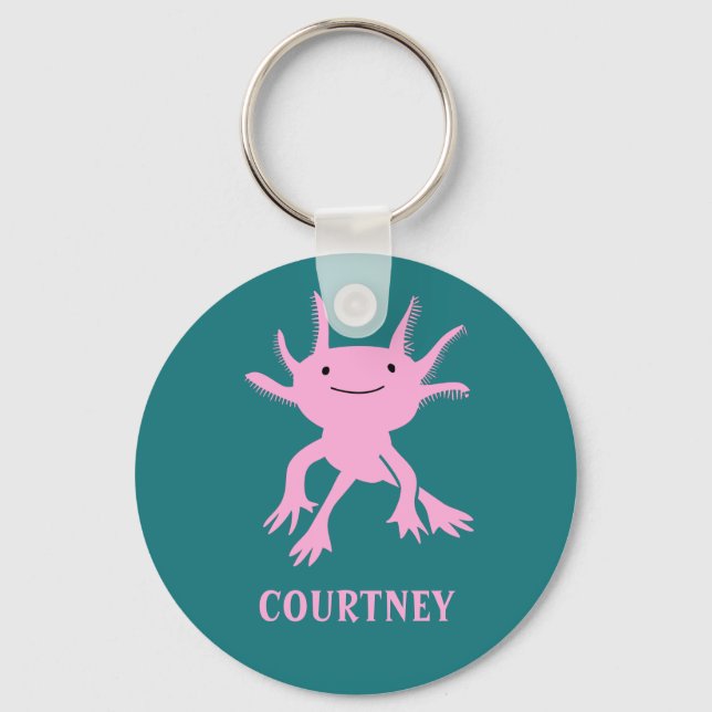 Porte-clés Cute Axolotl Salamander rose Personnalisée (Recto)