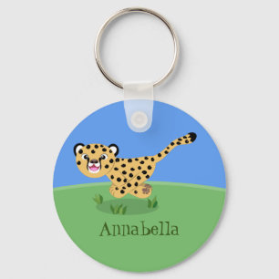 Porte-clés Cute baby cheetah running cartoon illustration