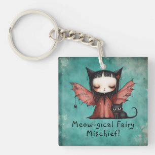Porte-clés Cute Bat Fairy & Her Cat Halloween