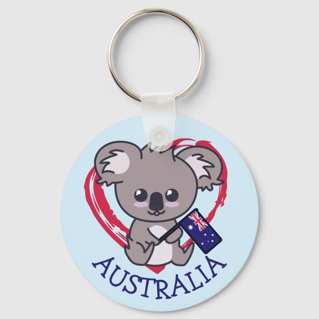 Porte-clés Cute bébé koala tenant drapeau australien et coeur (Recto)