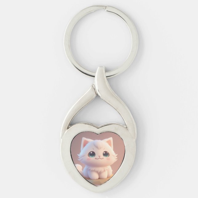 Porte-clés Cute Big Eyes Fluffy White Kitten (Devant)