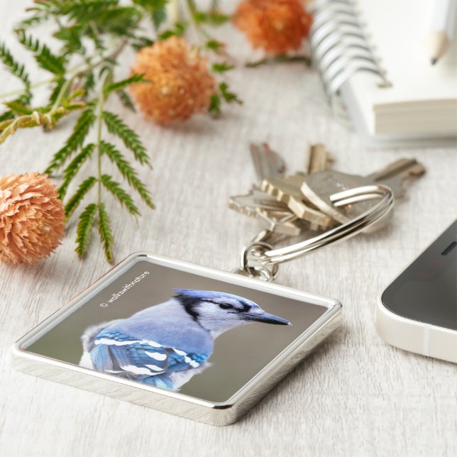 Porte-clés Cute Bleu Jay Songbird sur Treestump (Côté)