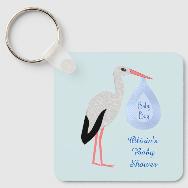 Porte-clés Cute Blue Baby Boy Stork Baby shower Porte - clé (Recto)
