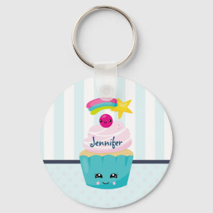 Porte-clés Cute Blue Cupcake with Kawaii Face