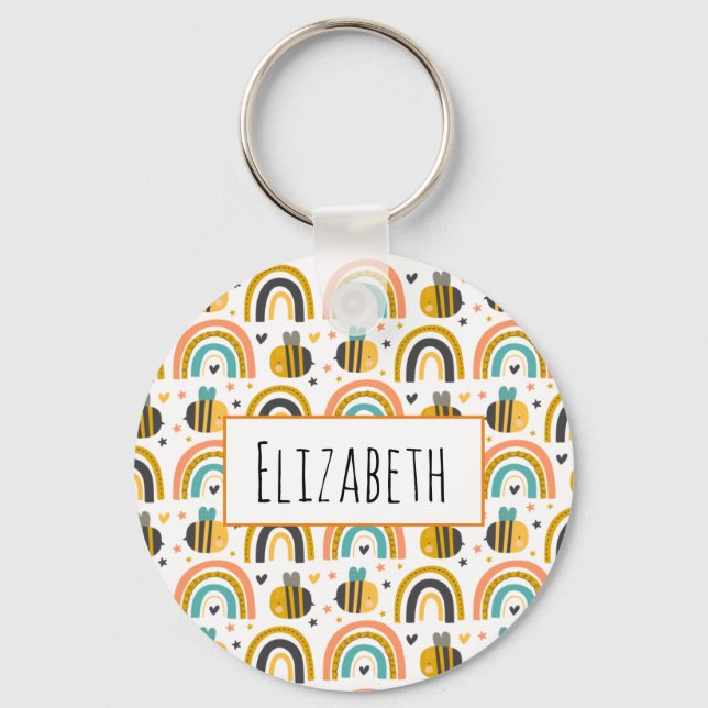 Porte-clés Cute Bumble Bee et Rainbows Motif (Recto)