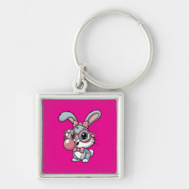 Porte-clés Cute Bunny with Glasses Blowing Bubble Gum