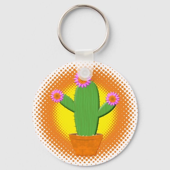 Porte-clés Cute Cactus Cartoon Avec Fleurs Roses (Recto)