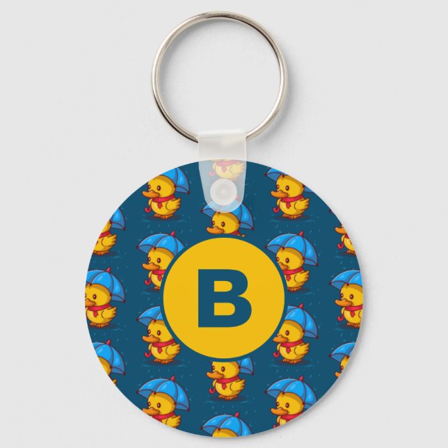 Porte-clés Cute Cartoon Ducks Under Umbrellas Monogram (Recto)