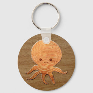 Porte-clés Cute Cartoon Octopus With Faux Wood Print