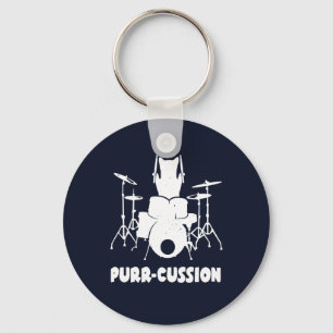 Porte-clés Cute Cat Drummer Purr Cussion Drôle