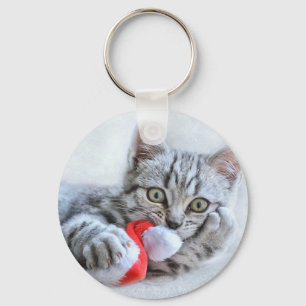 Porte-clés Cute Cat et Santa Claus Hat