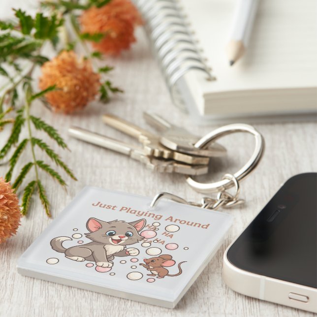 Porte-clés Cute Cat & Mouse Friendship (Devant Droit)