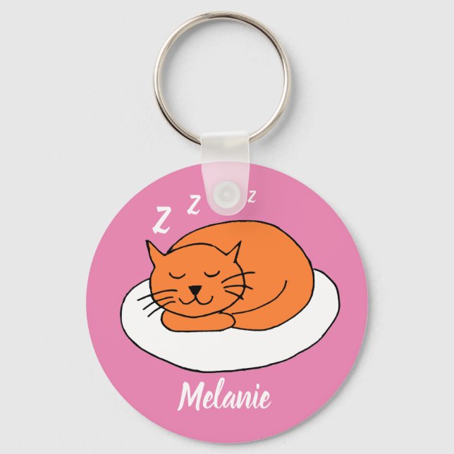 Porte-clés Cute Chat Snoozing Rose (Recto)