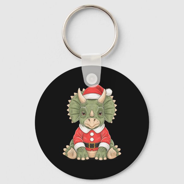 Porte-clés Cute Christmas Triceratops Santa Dinosaur  (Recto)