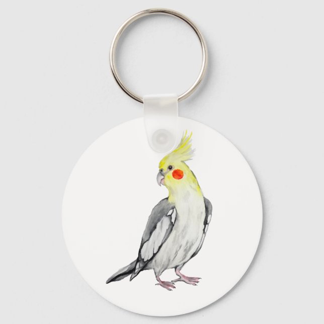 Porte-clés Cute Cockatiel Aquarelle Parrot. (Recto)