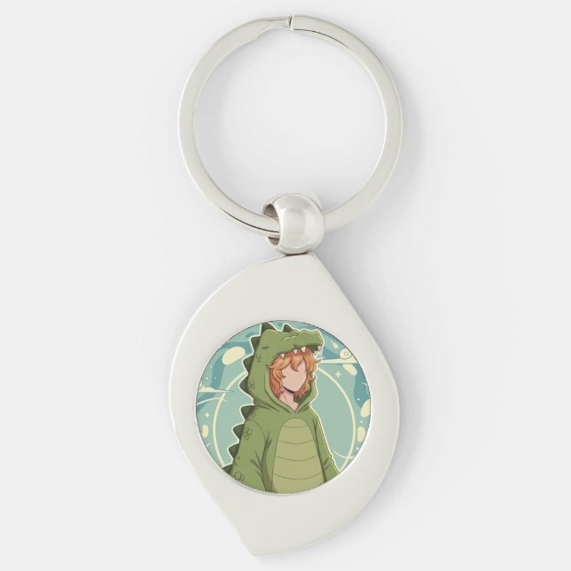 Porte-clés Cute Dino Friend Anime Boy - Green Dinosaur (Devant)