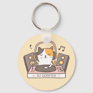 Porte-clés Cute DJ Scratch Kitty Chat Porte - clé