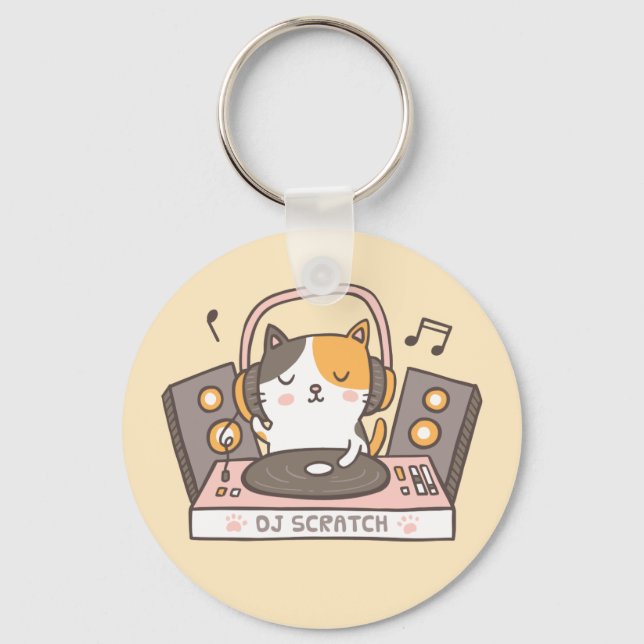 Porte-clés Cute DJ Scratch Kitty Chat Porte - clé (Recto)