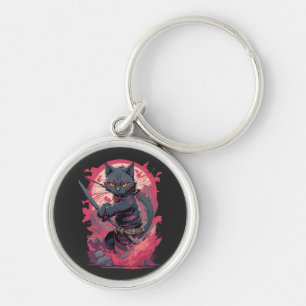 Porte-clés Cute Fire Splash Noir Ninja Chat Guerrier
