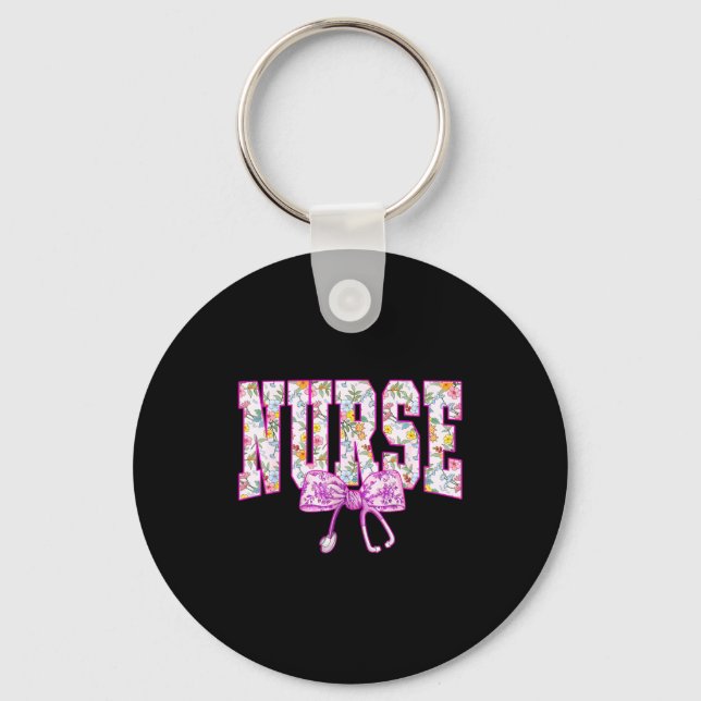 Porte-clés Cute Floral Nk Nurse Coquette Bow Stethoscope Nurs (Recto)