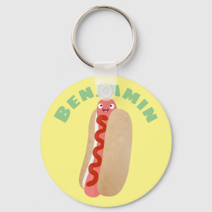 Porte-clés Cute funny hot dog Weiner cartoon