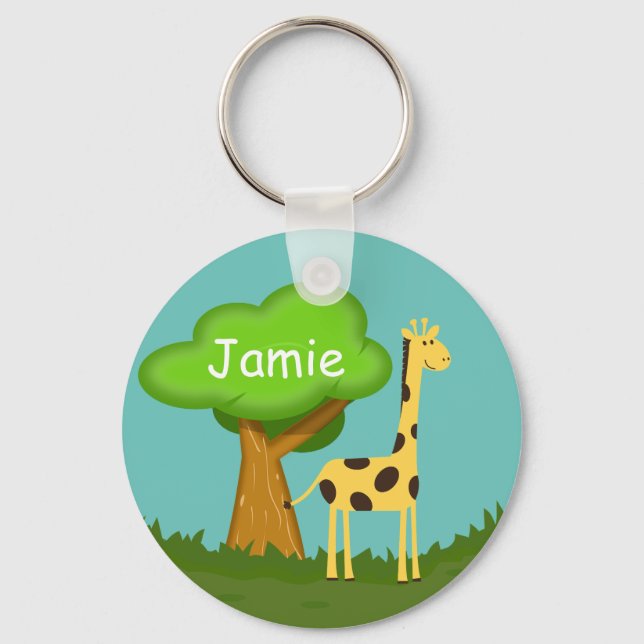 Porte-clés Cute Giraffe and Tree Art Personalised Keychain (Recto)