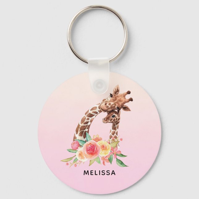 Porte-clés Cute Giraffe Aquarelle Maman & Bébé (Recto)