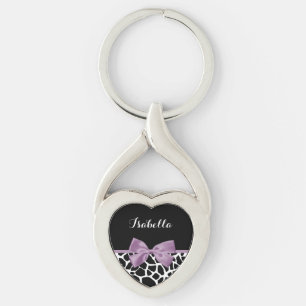 Porte-clés Cute Giraffe Imprimer Lavande Violet Bow Avec Nom