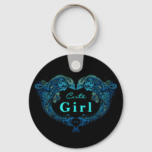 Porte-clés Cute Girl Turquoise Dolphins Heart Keychain