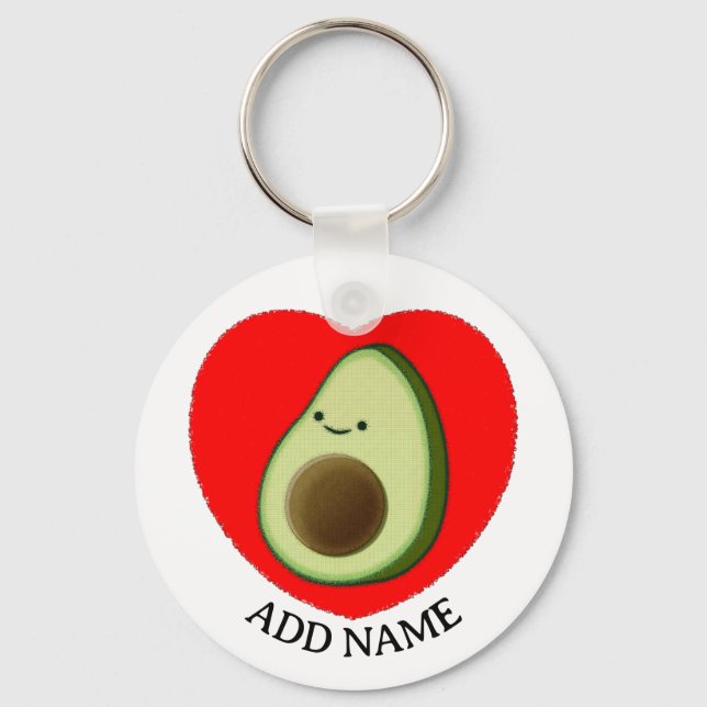 Porte-clés Cute Green Avocado In Red Heart Nom personnalisé (Recto)