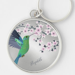 Porte-clés Cute Green Hummingbird Cherry Blossom Ajouter Nom 