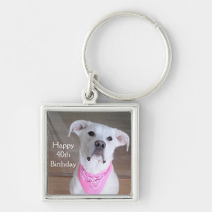Porte-clés Cute Happy Dog With Soulful Eyes Birthday Pink